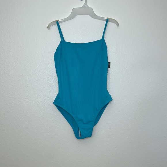 Sandflower Women's Aqua Blue Ribbed Knit One Piece Swimsuit Medium (8-10) NWT - Picture 2 of 11